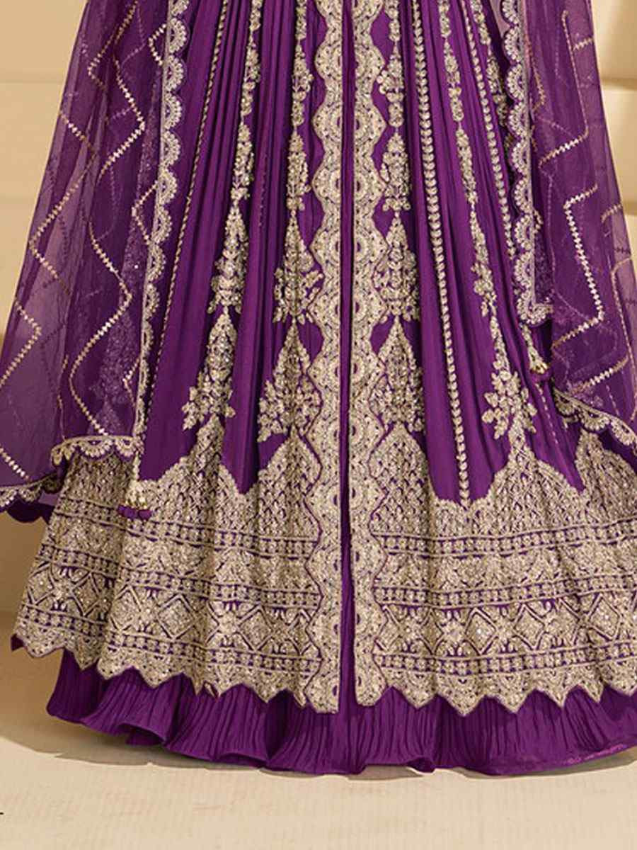 Wine Heavy Real Chinon Embroidered Wedding Reception Festival Ready Heavy Kurti Lehenga Choli