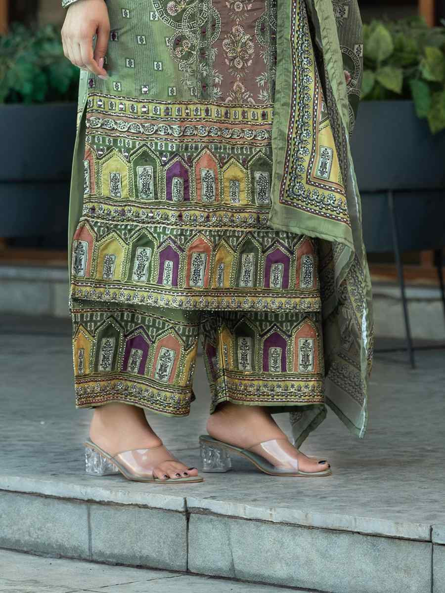 Wine Heavy Soft Chinon Embroidery Party Wedding Festival Casual Ready Palazzo Salwar Kameez