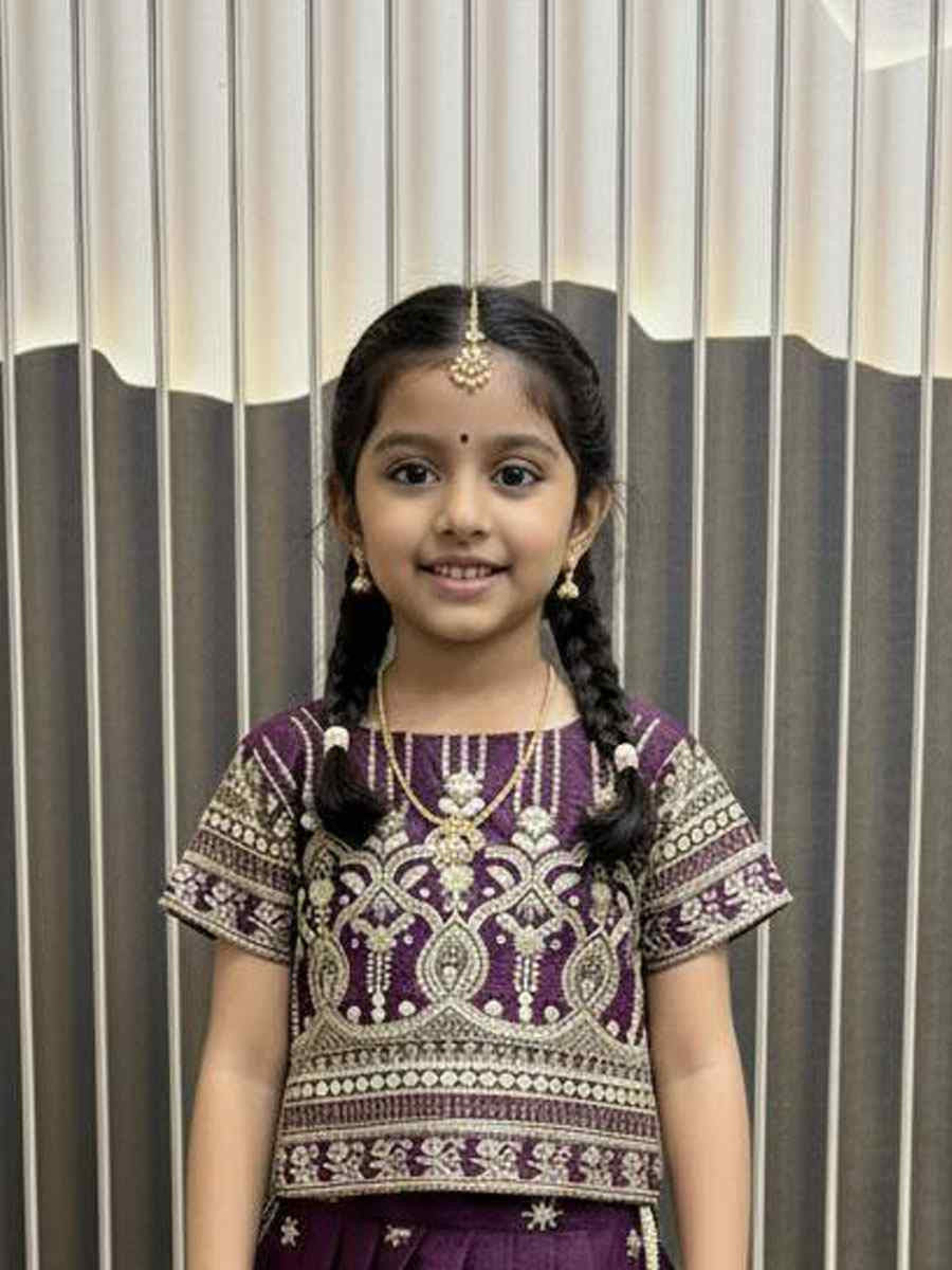 Wine Heavy Star Georgette Embroidered Kids Wear Wedding Festival Lehengas Girls Wear