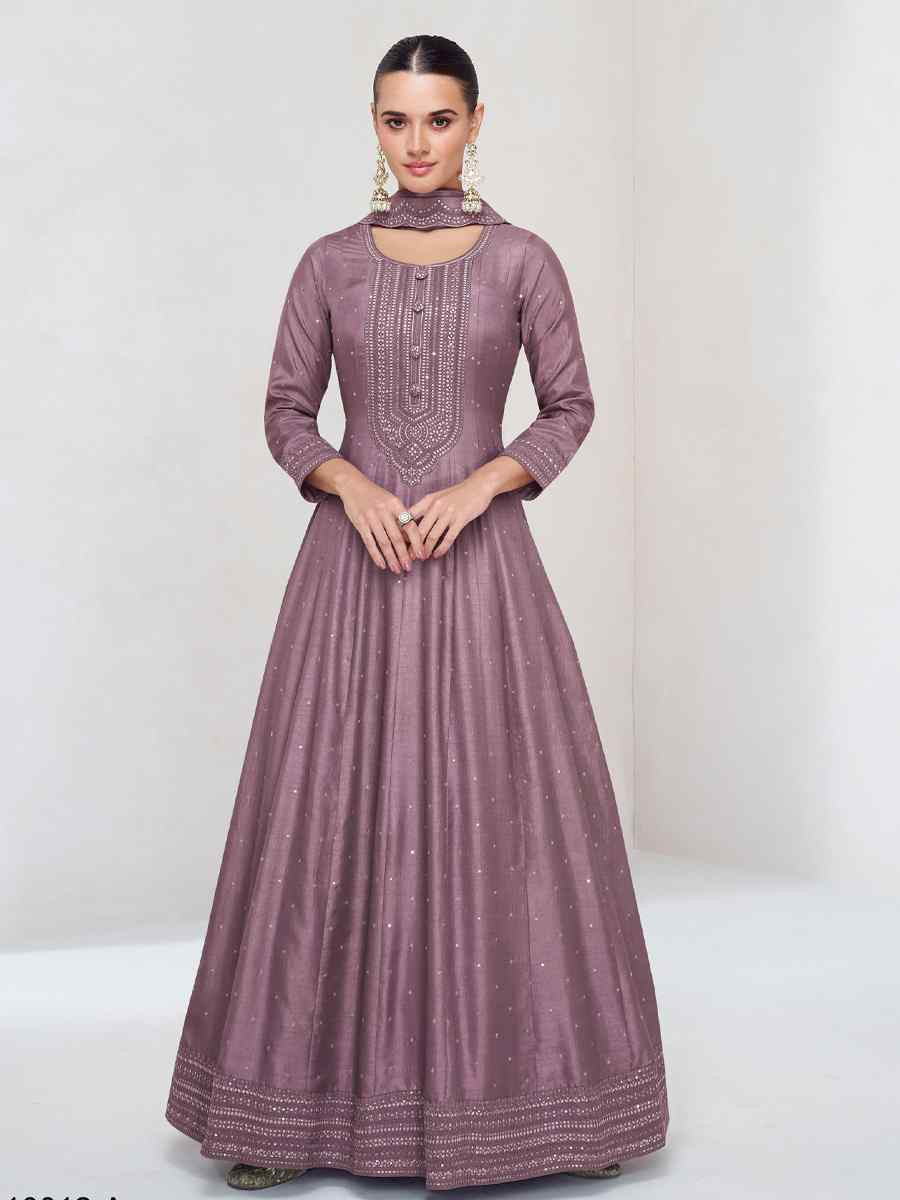 Wine Heavy Vichitra Silk Embroidered Festival Casual Wedding Gown