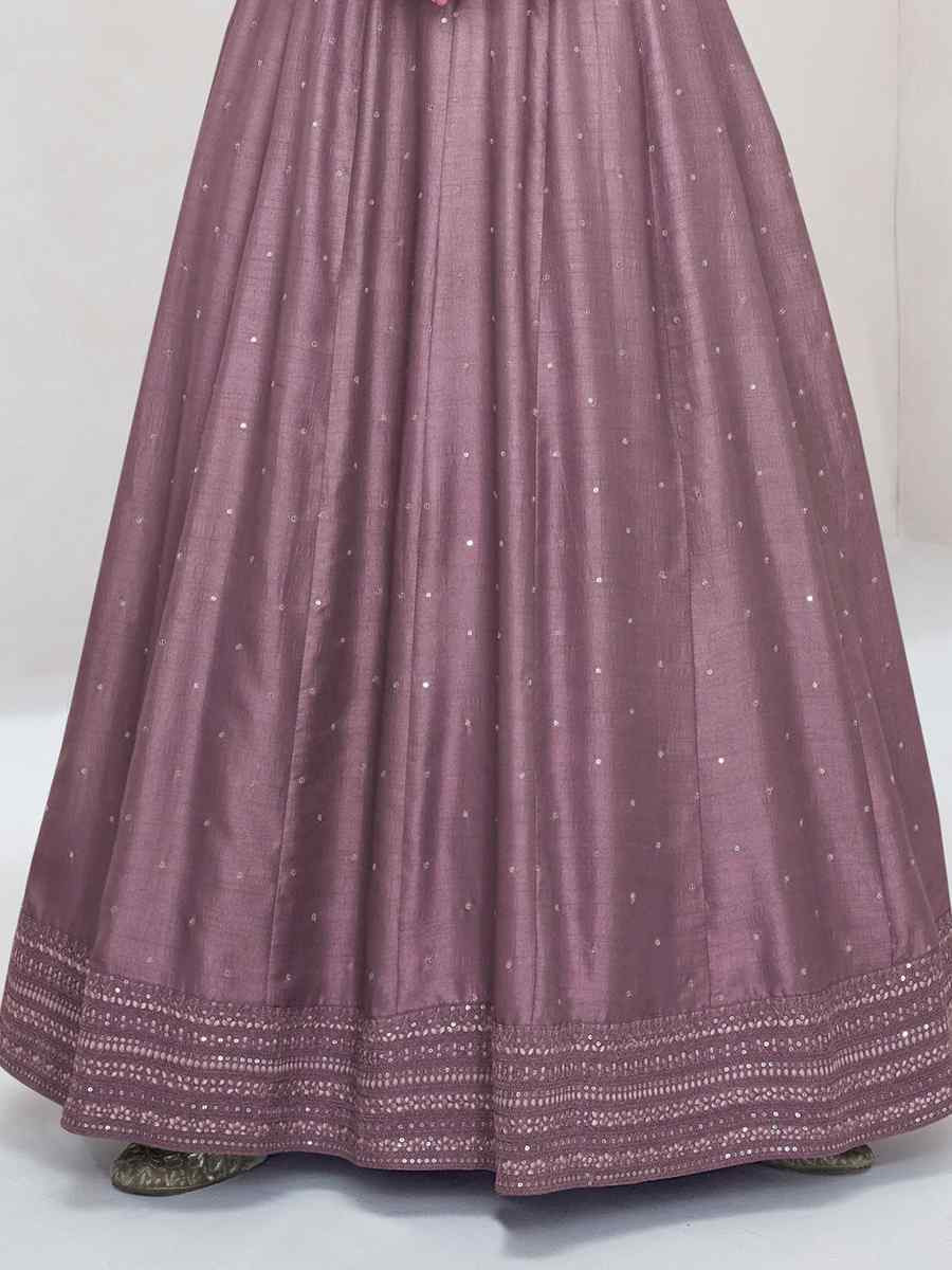 Wine Heavy Vichitra Silk Embroidered Festival Casual Wedding Gown