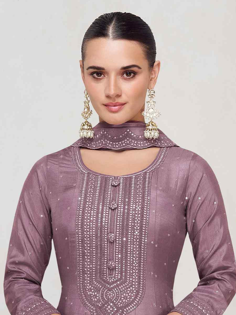 Wine Heavy Vichitra Silk Embroidered Festival Casual Wedding Gown