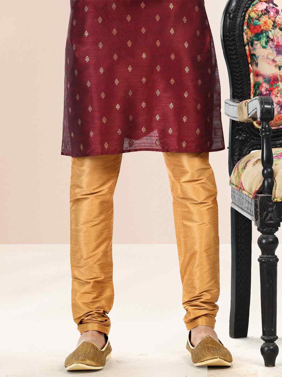 Wine Jacquard Banarasi Silk Woven Festival Wedding Kurta