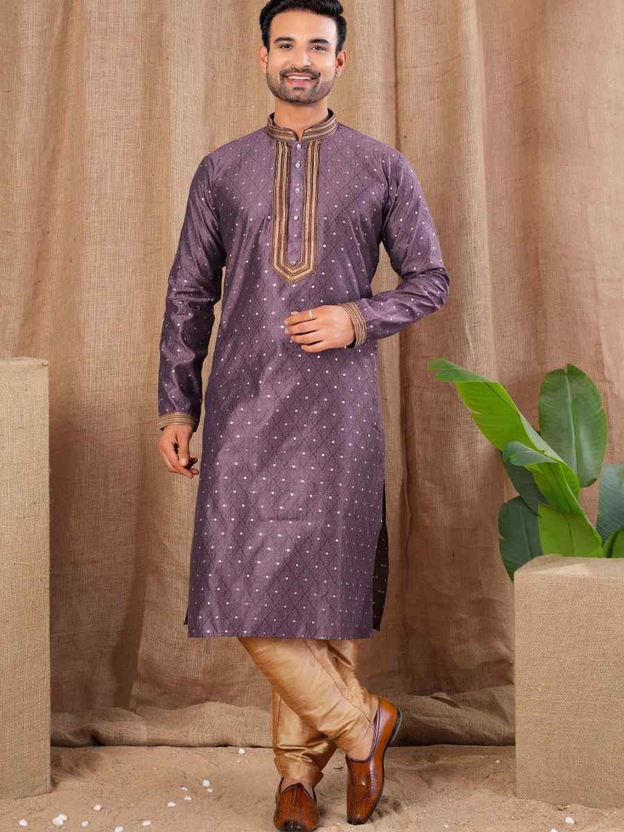 Wine Jacquard Embroidery Festival Wedding Party Mens Kurta