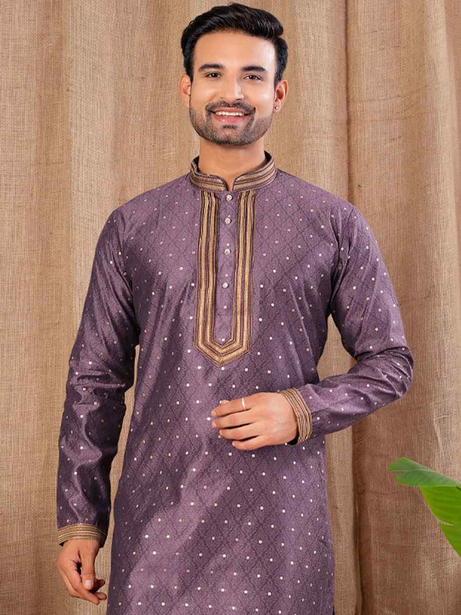 Wine Jacquard Embroidery Festival Wedding Party Mens Kurta