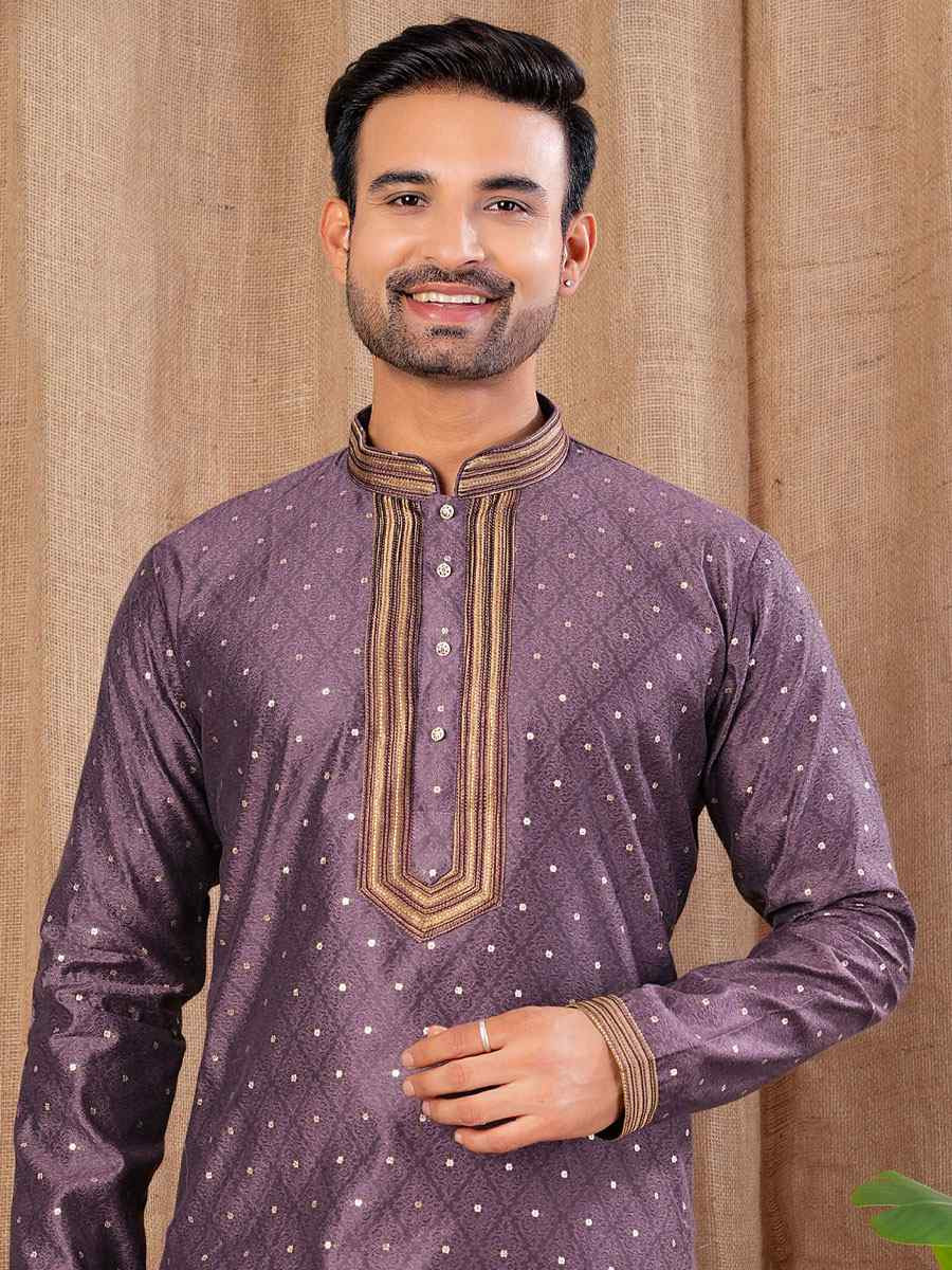 Wine Jacquard Embroidery Festival Wedding Party Mens Kurta