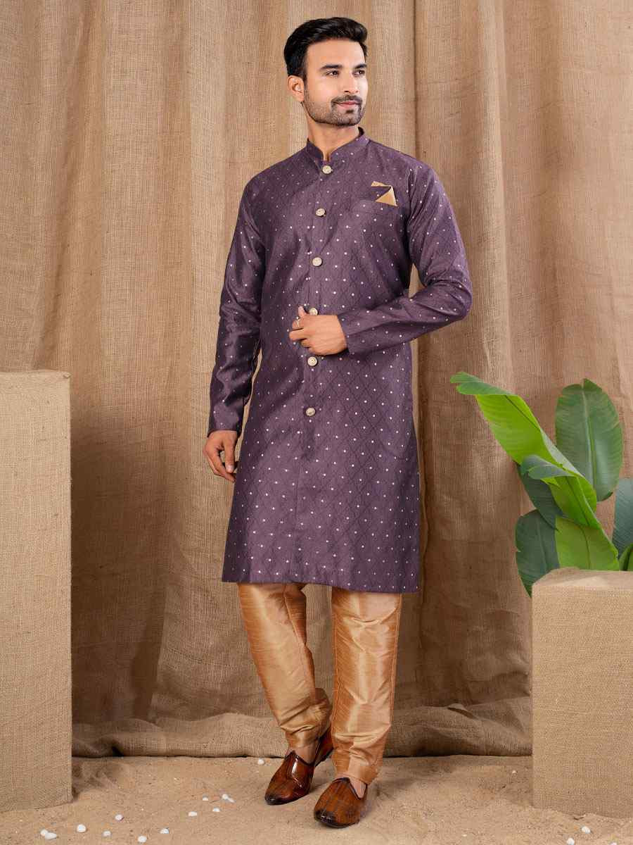 Wine Jacquard Embroidery Festival Wedding Party Mens Kurta