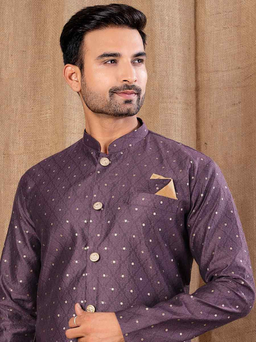 Wine Jacquard Embroidery Festival Wedding Party Mens Kurta