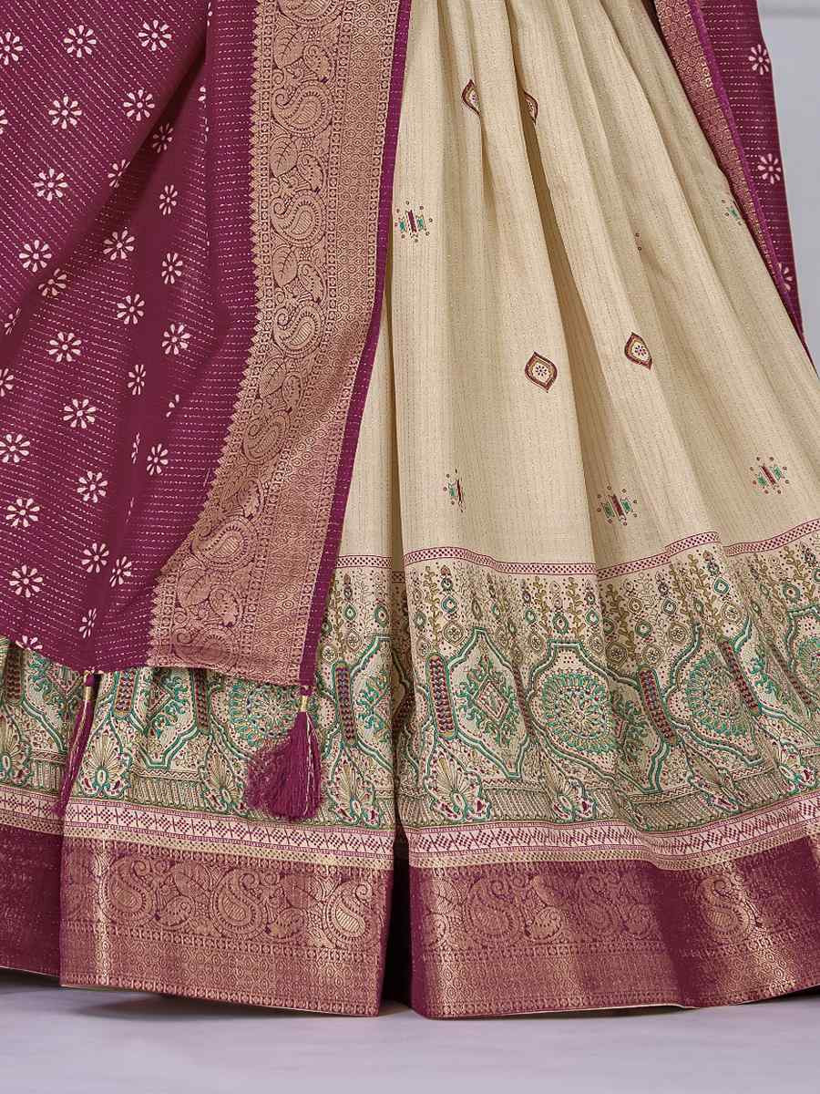 Wine Jacquard Silk Printed Bridesmaid Wedding Heavy Border Lehenga Choli