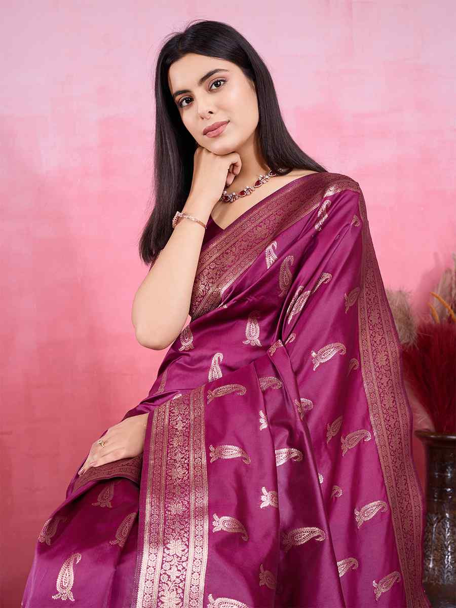 Wine Kanjivaram Silk Handwoven Festival Wedding Fancy Heavy Border Saree