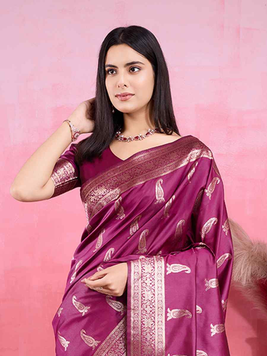 Wine Kanjivaram Silk Handwoven Festival Wedding Fancy Heavy Border Saree