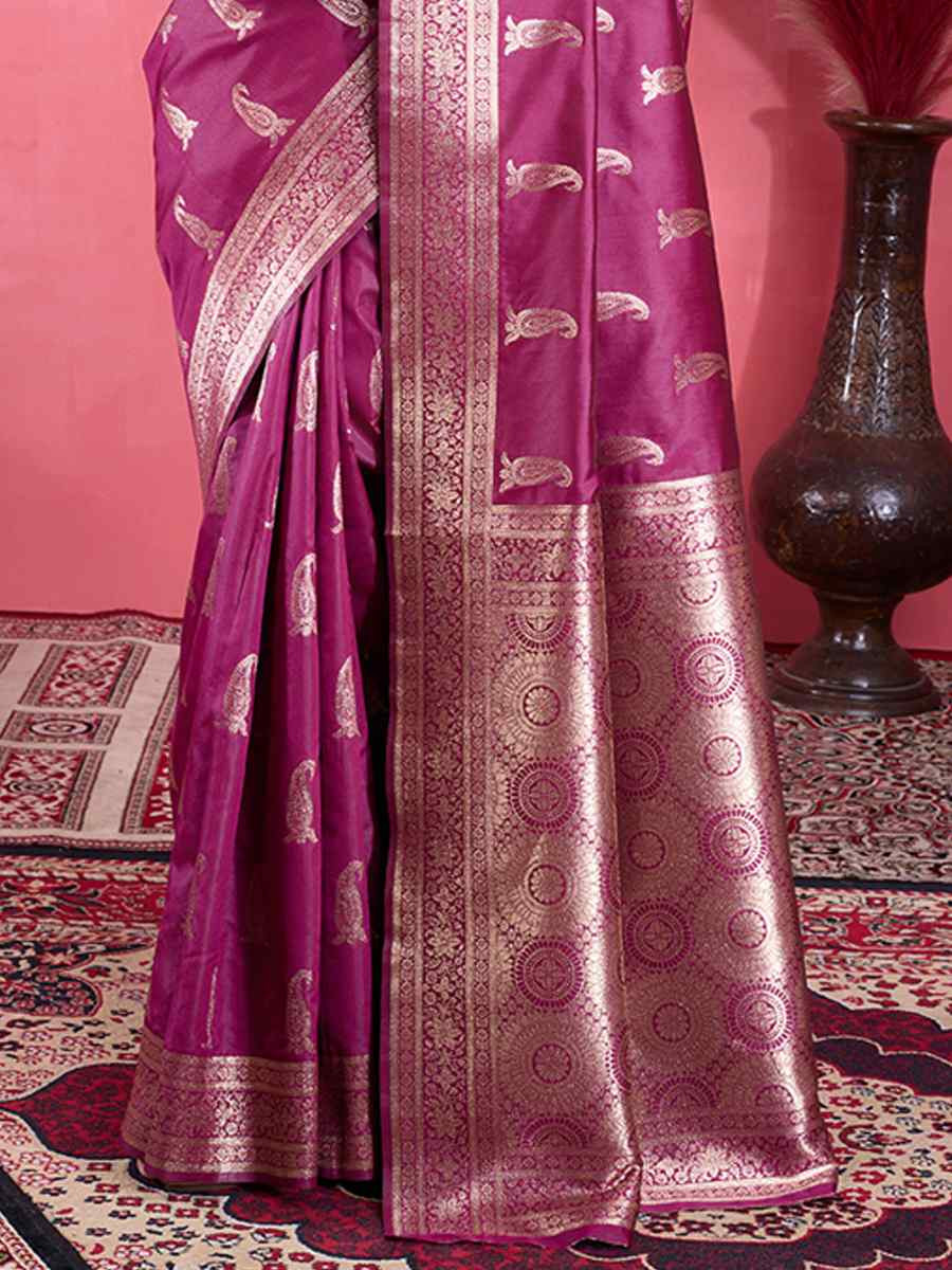 Wine Kanjivaram Silk Handwoven Festival Wedding Fancy Heavy Border Saree