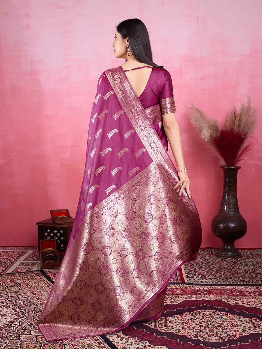 Wine Kanjivaram Silk Handwoven Festival Wedding Fancy Heavy Border Saree