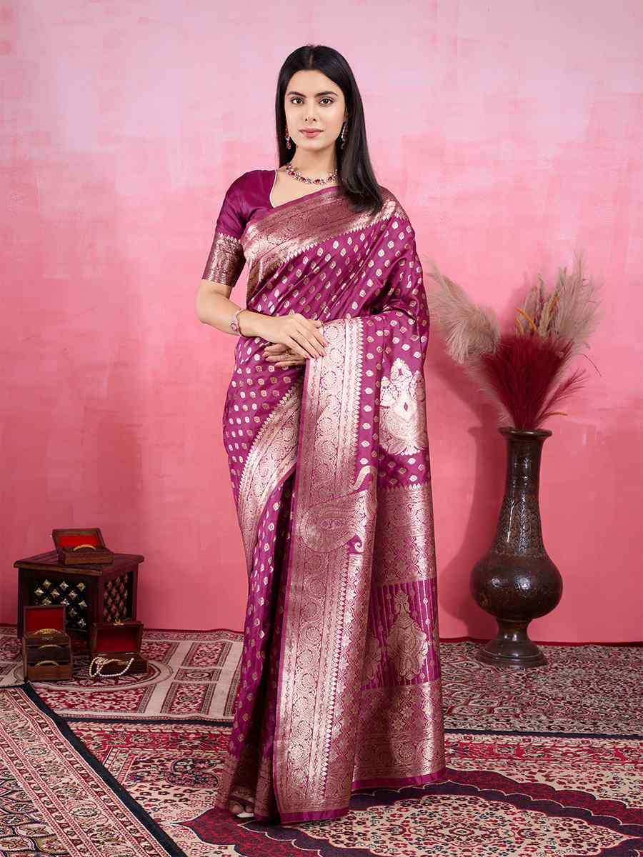 Wine Kanjivaram Silk Handwoven Festival Wedding Fancy Heavy Border Saree