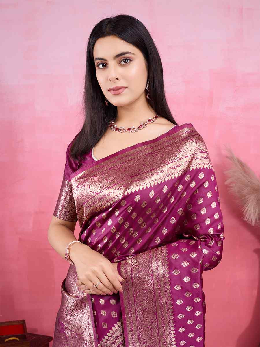 Wine Kanjivaram Silk Handwoven Festival Wedding Fancy Heavy Border Saree