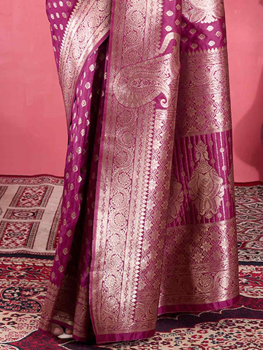 Wine Kanjivaram Silk Handwoven Festival Wedding Fancy Heavy Border Saree