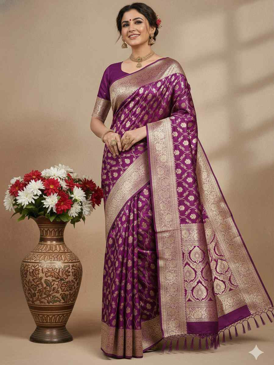 Wine Kanjivaram silk Handwoven Zari Bridal Reception Festival Wedding Fancy Heavy Border Saree