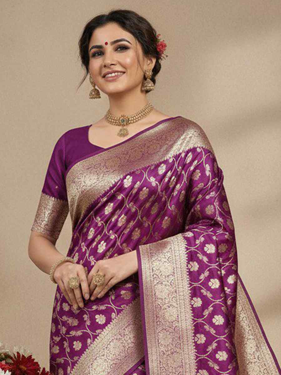 Wine Kanjivaram silk Handwoven Zari Bridal Reception Festival Wedding Fancy Heavy Border Saree