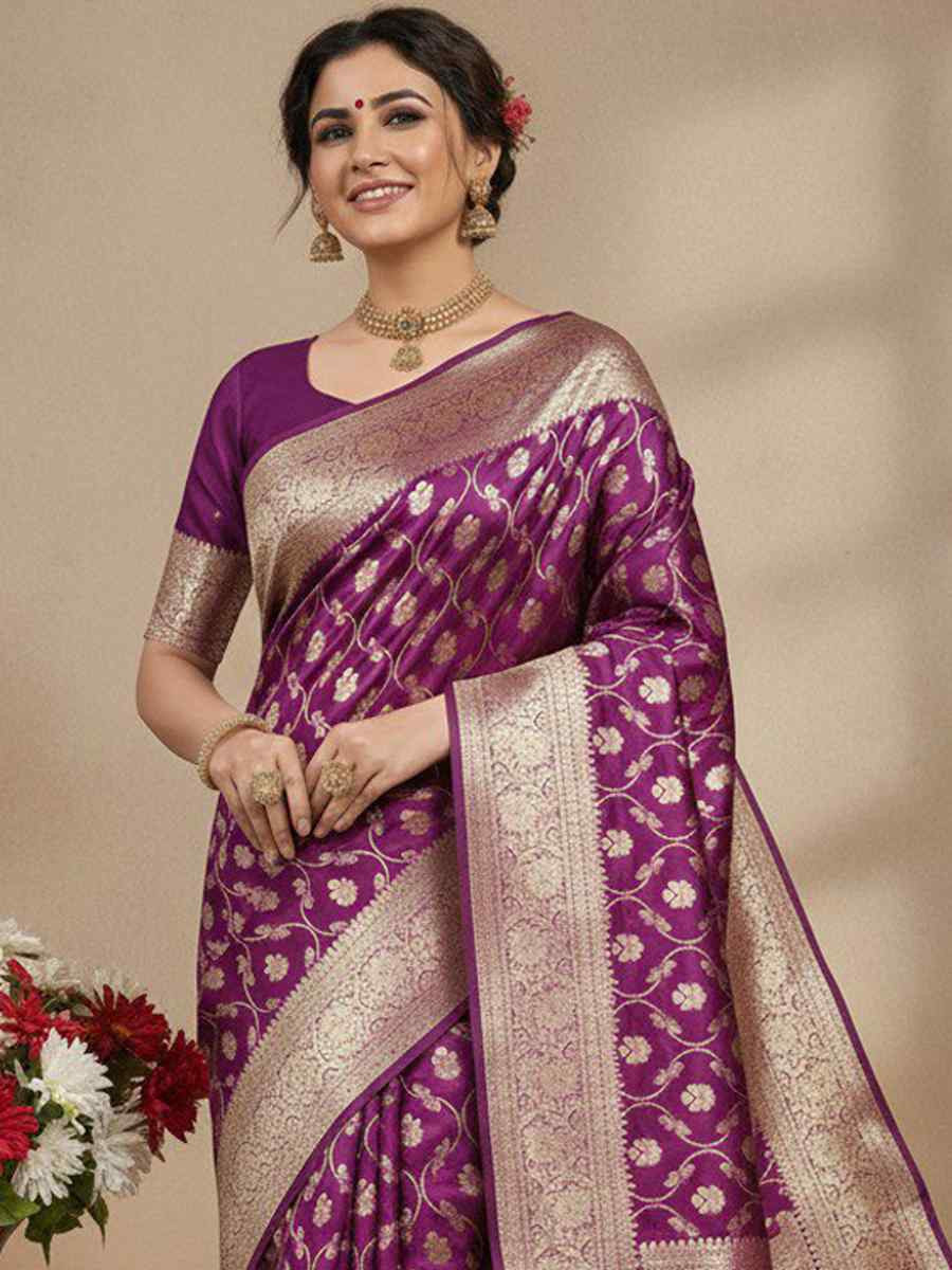 Wine Kanjivaram silk Handwoven Zari Bridal Reception Festival Wedding Fancy Heavy Border Saree