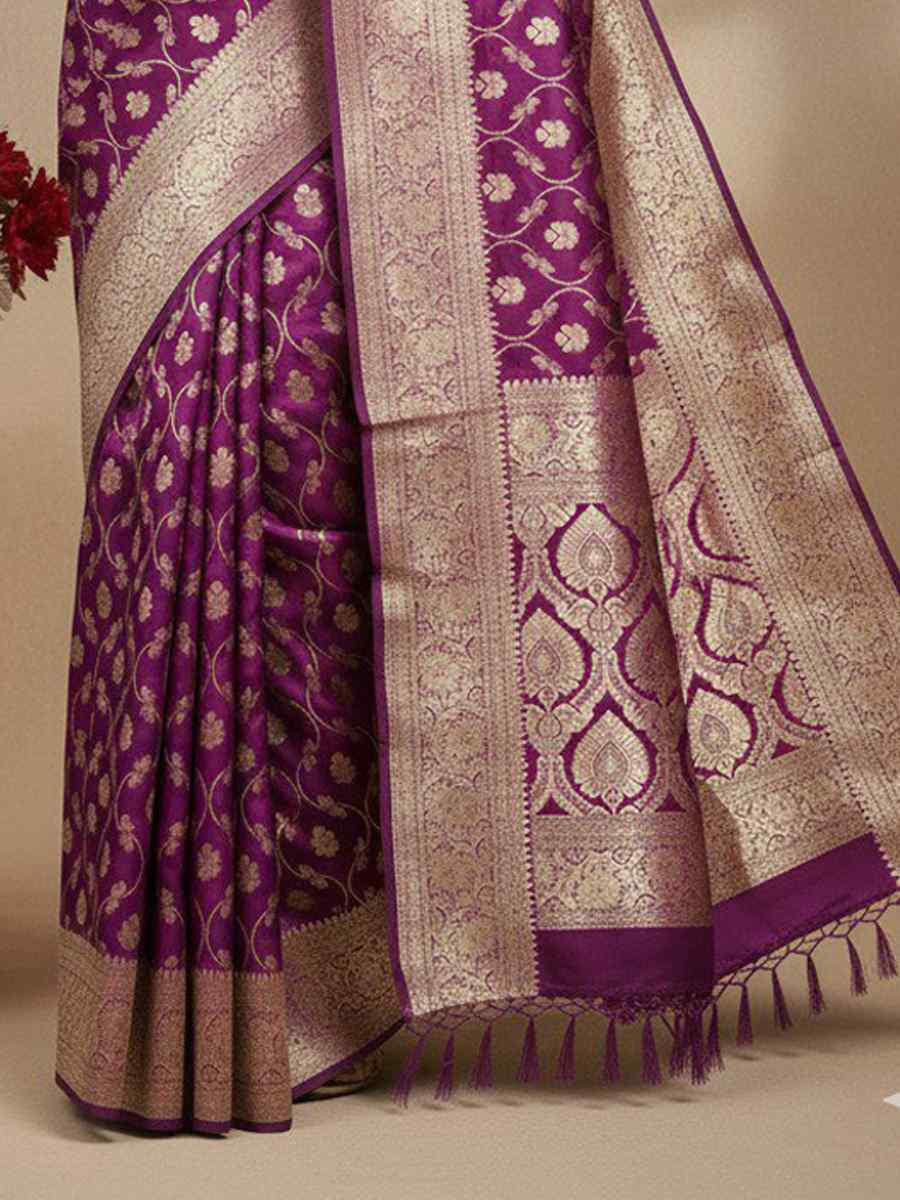 Wine Kanjivaram silk Handwoven Zari Bridal Reception Festival Wedding Fancy Heavy Border Saree