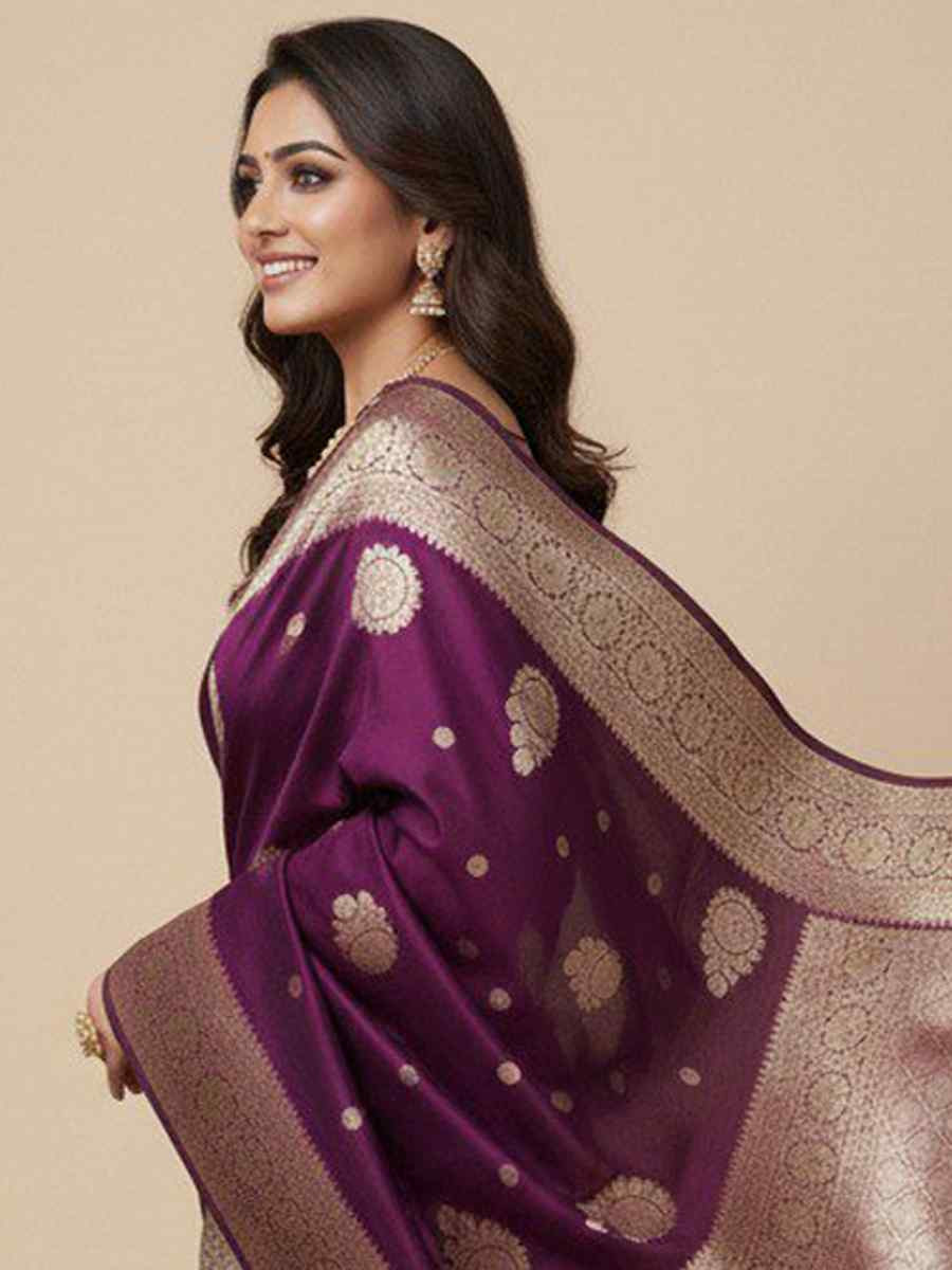 Wine Kanjivaram silk Handwoven Zari Bridal Reception Festival Wedding Fancy Heavy Border Saree