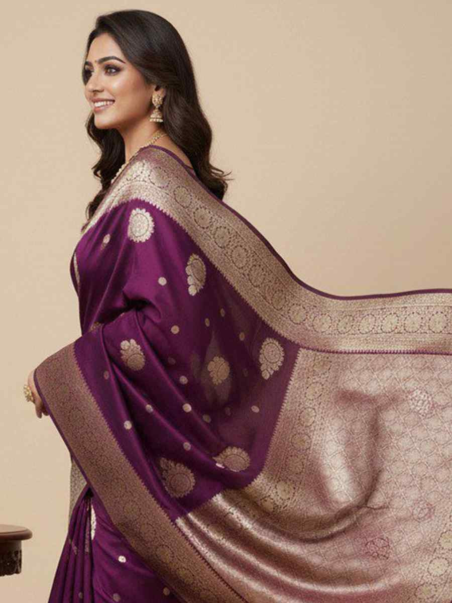 Wine Kanjivaram silk Handwoven Zari Bridal Reception Festival Wedding Fancy Heavy Border Saree