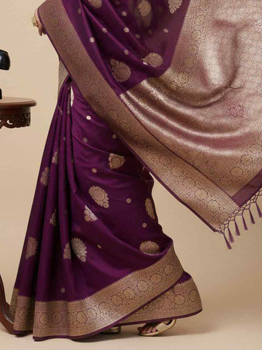 Wine Kanjivaram silk Handwoven Zari Bridal Reception Festival Wedding Fancy Heavy Border Saree
