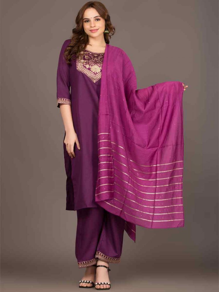 Wine Magic Slub Embroidered Festival Casual Ready Pant Salwar Kameez