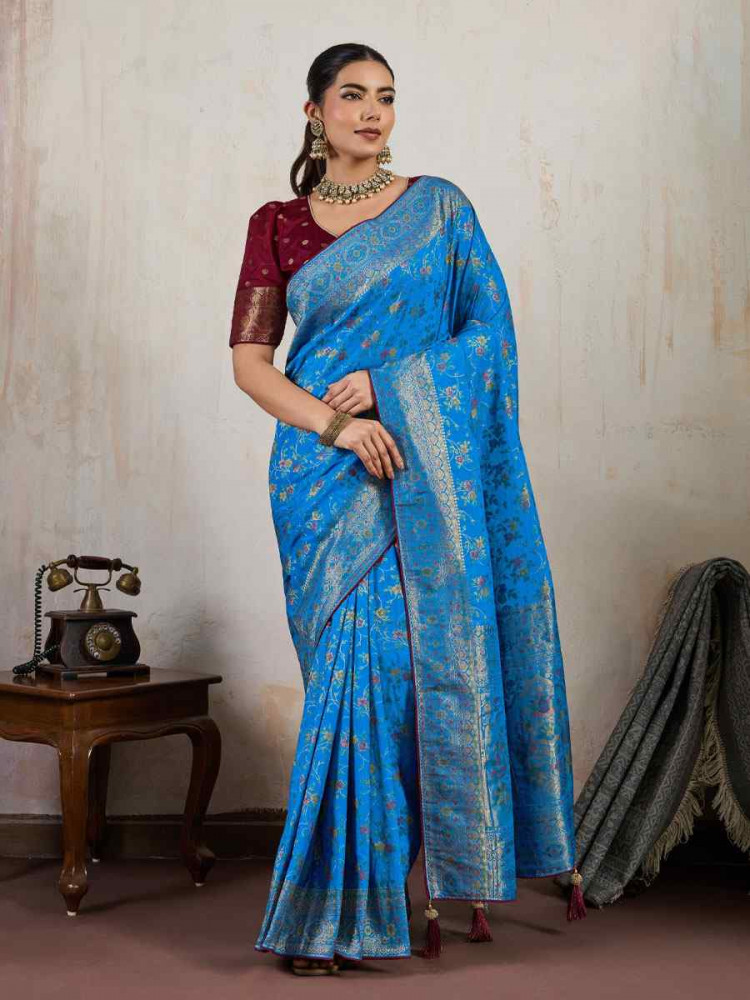 Image of Wine Makhmal Soft Silk Handwoven Zari Bridal Reception Festival Wedding Fancy Heavy Border Saree
