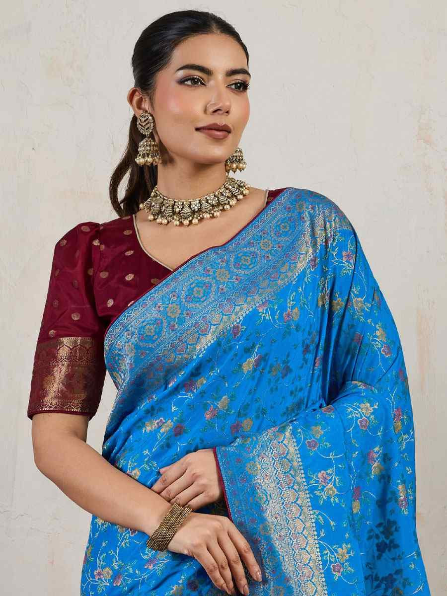 Wine Makhmal Soft Silk Handwoven Zari Bridal Reception Festival Wedding Fancy Heavy Border Saree