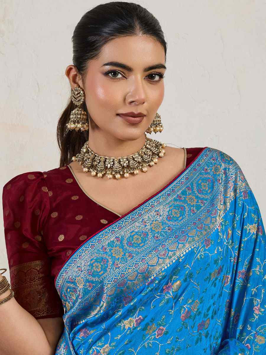 Wine Makhmal Soft Silk Handwoven Zari Bridal Reception Festival Wedding Fancy Heavy Border Saree