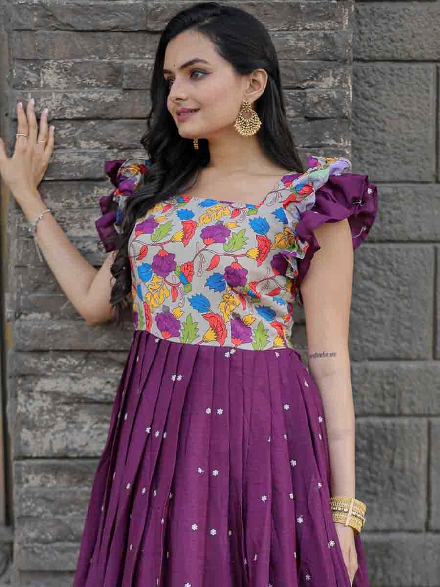 Wine Maslin Chinon Embroidered Festival Casual Gown