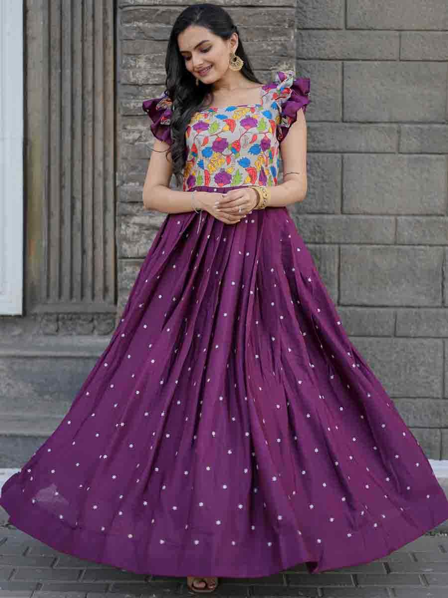 Wine Maslin Chinon Embroidered Festival Casual Gown