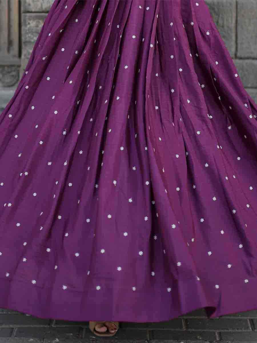 Wine Maslin Chinon Embroidered Festival Casual Gown