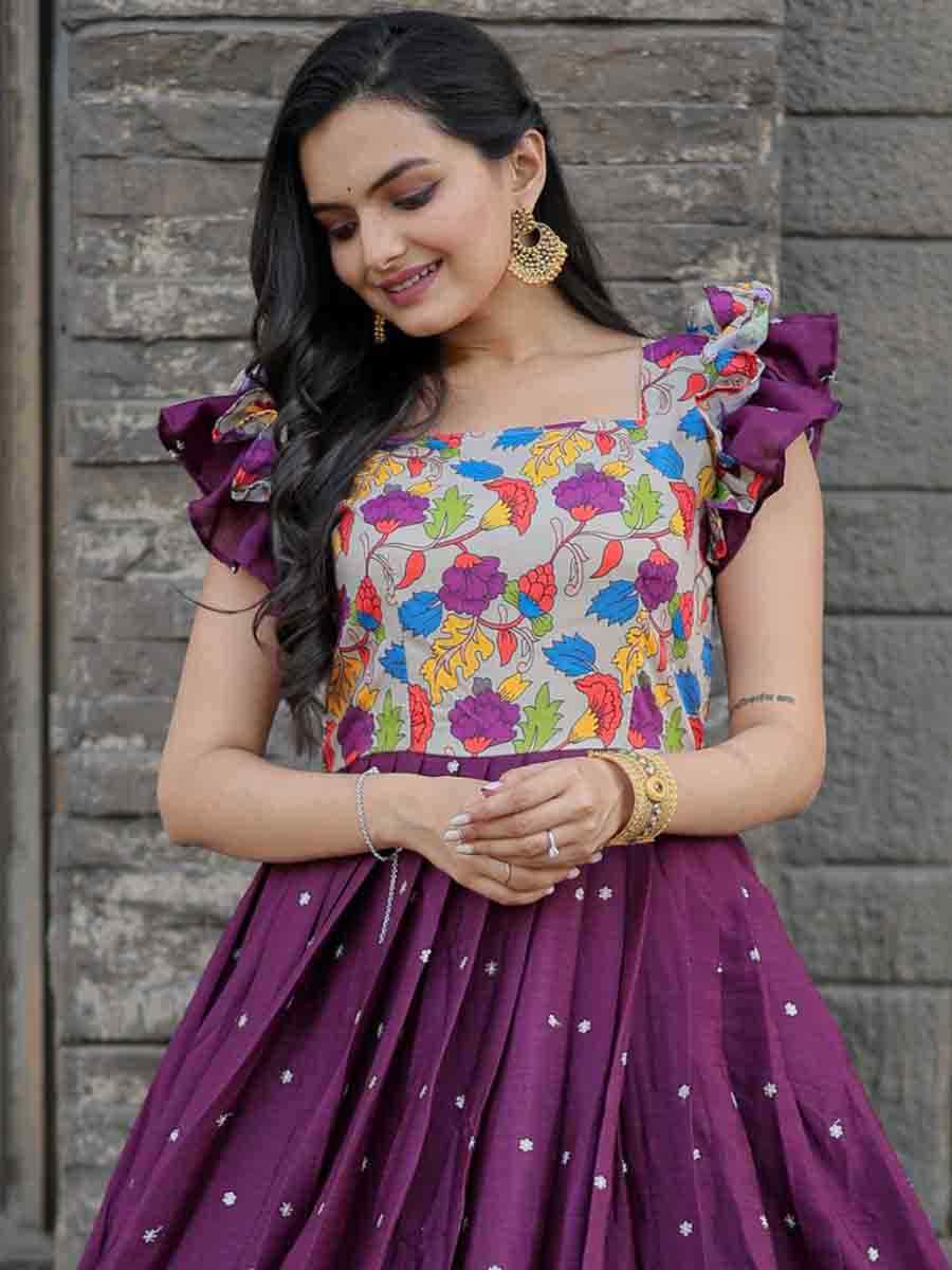 Wine Maslin Chinon Embroidered Festival Casual Gown