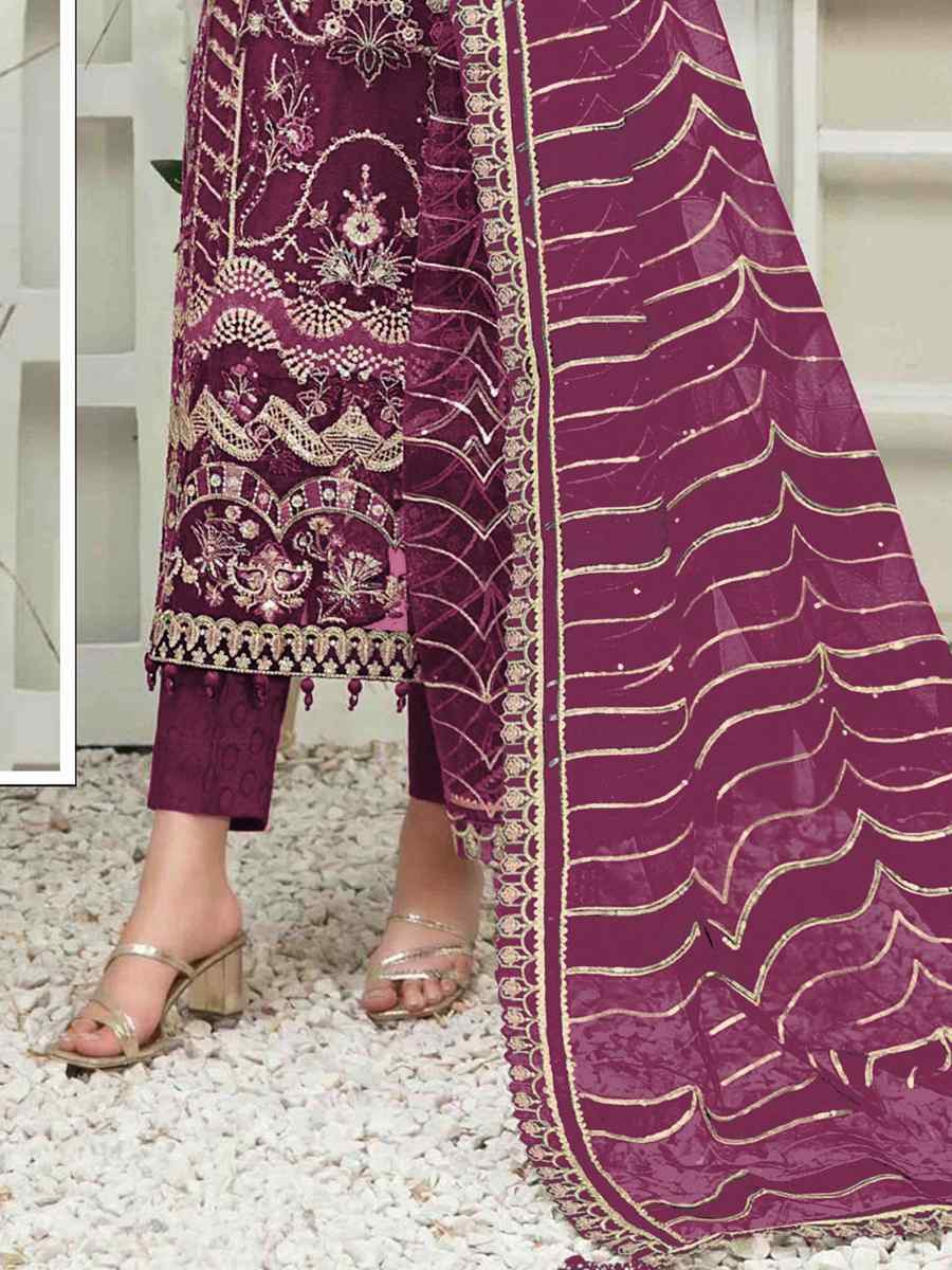 Wine Organza Embroidered Festival Wedding Pant Salwar Kameez