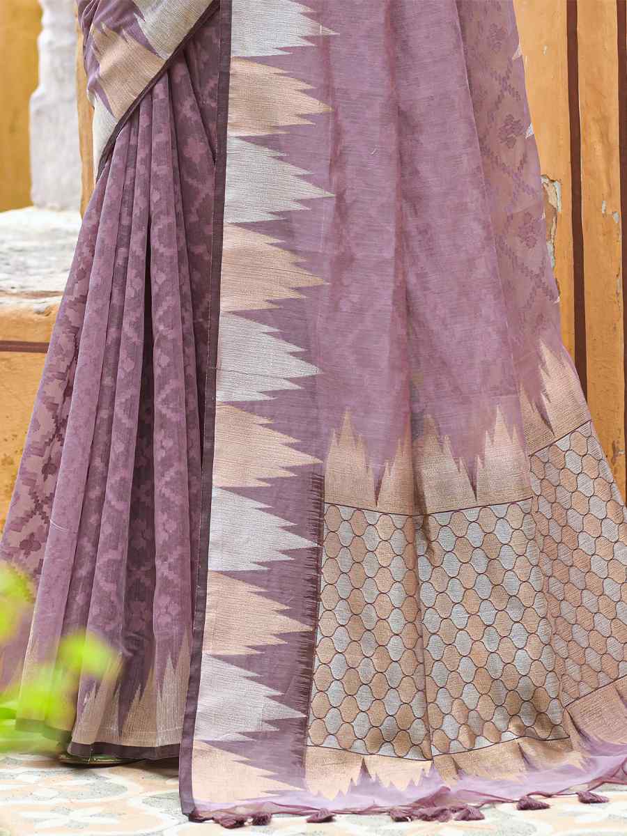 Wine Organza Silk Handwoven Party Festival Heavy Border Saree