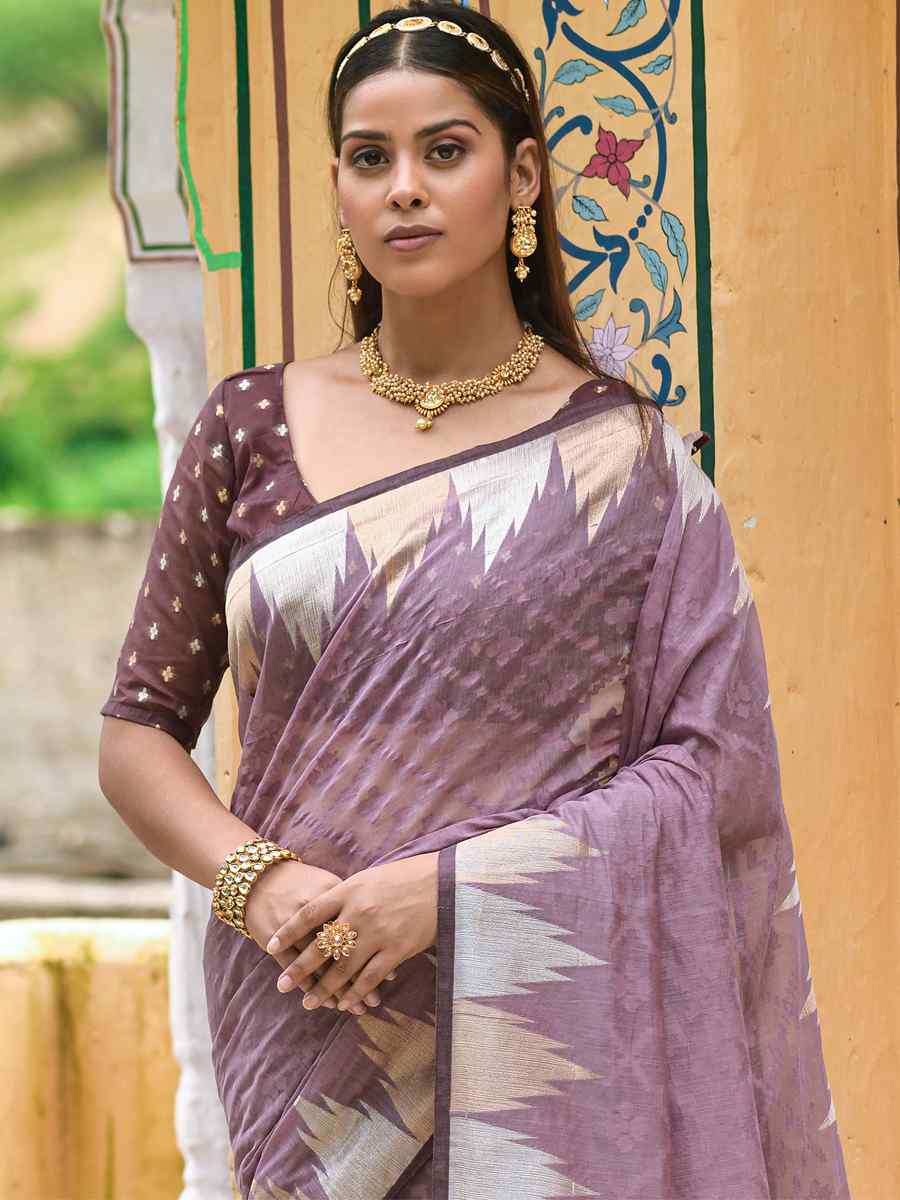 Wine Organza Silk Handwoven Party Festival Heavy Border Saree
