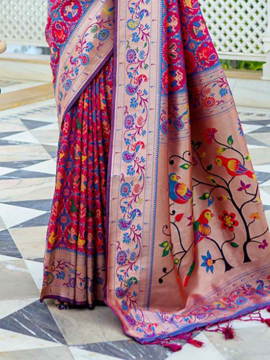 Wine Paithani Silk Handwoven Wedding Festival Heavy Border Saree