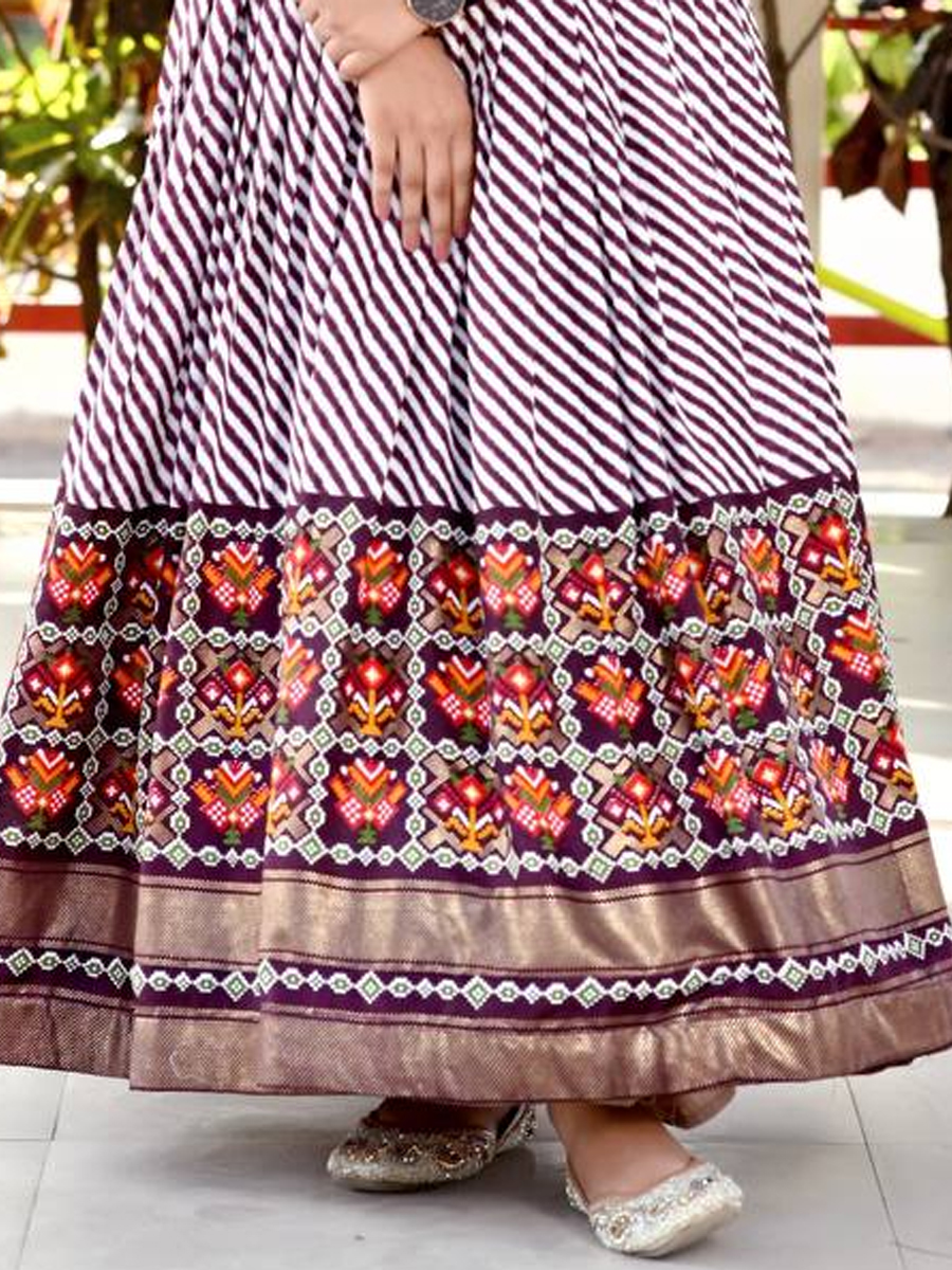 Wine Pashmina Silk Printed Festival Casual Gown