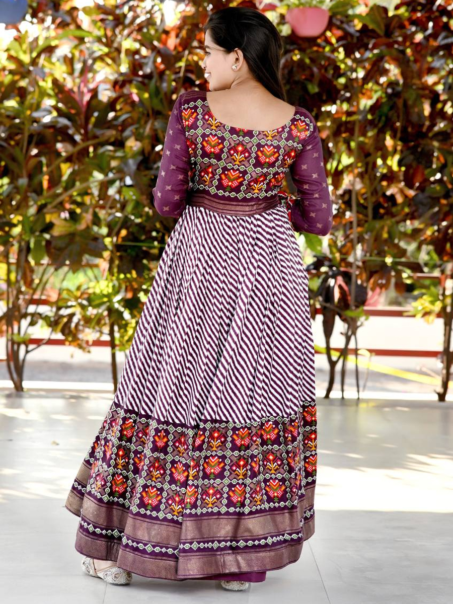 Wine Pashmina Silk Printed Festival Casual Gown