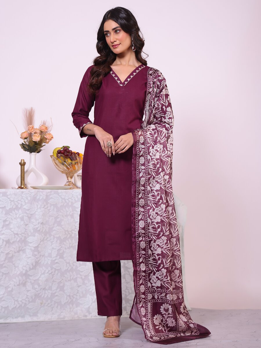 Wine Poly Silk Embroidery Wedding Party Festival Casual Ready Pant Salwar Kameez