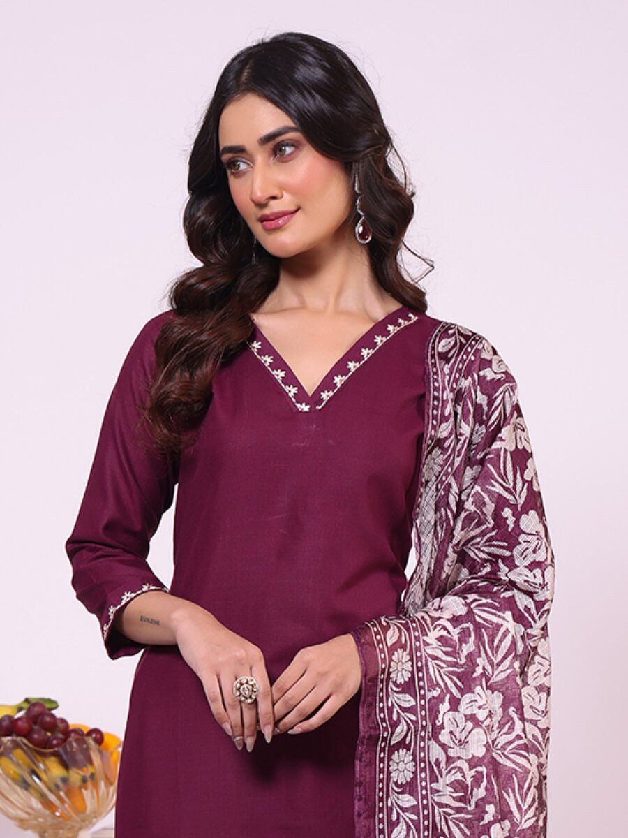 Wine Poly Silk Embroidery Wedding Party Festival Casual Ready Pant Salwar Kameez