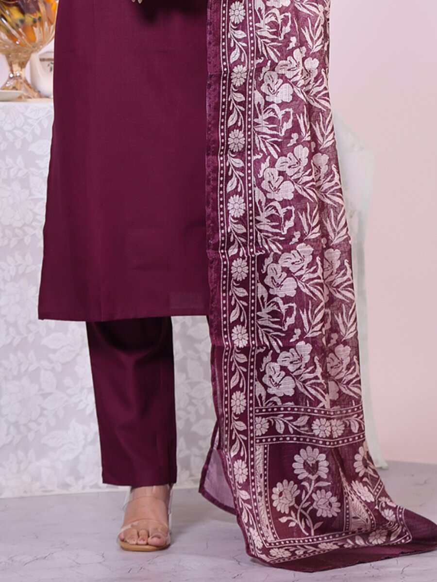 Wine Poly Silk Embroidery Wedding Party Festival Casual Ready Pant Salwar Kameez