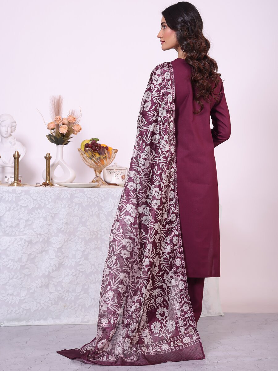 Wine Poly Silk Embroidery Wedding Party Festival Casual Ready Pant Salwar Kameez