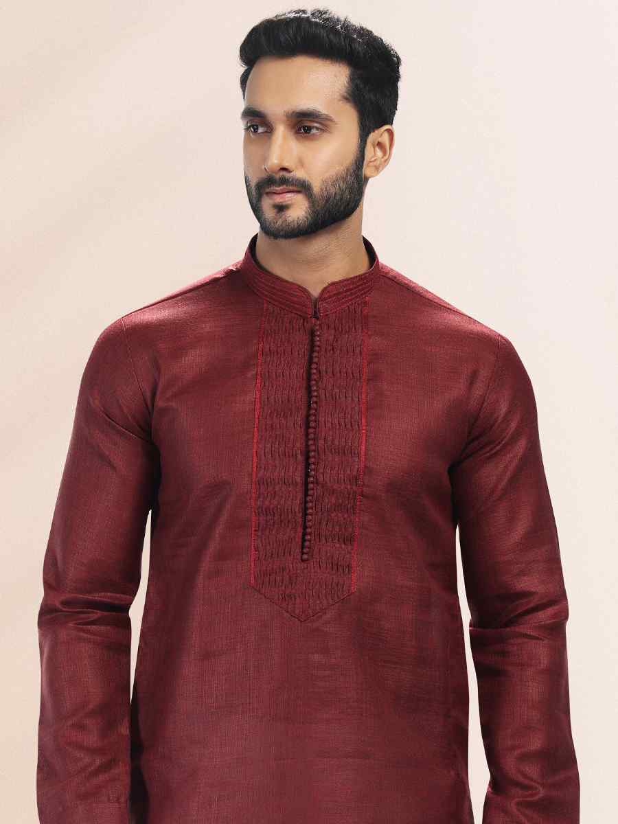 Wine Premium Linen Cotton Woven Festival Party Kurta