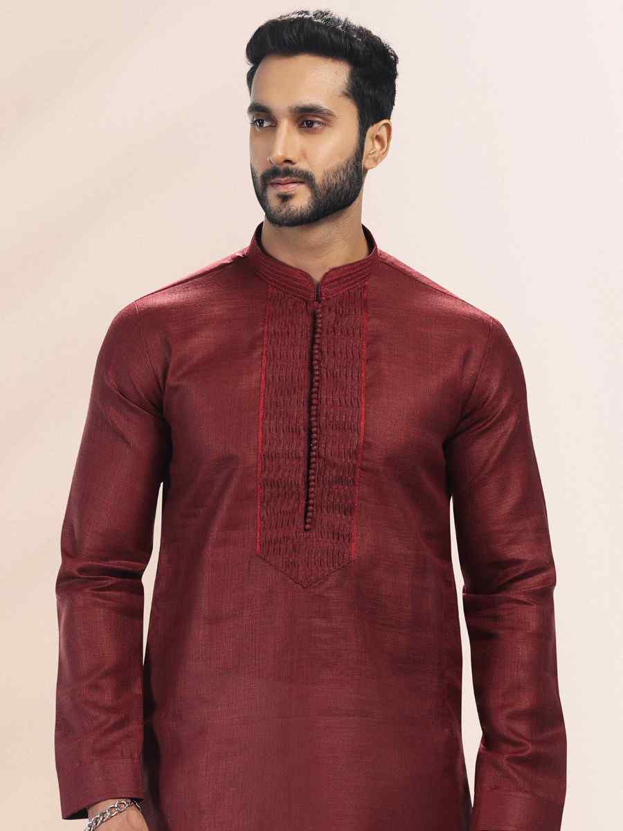 Wine Premium Linen Cotton Woven Festival Party Kurta