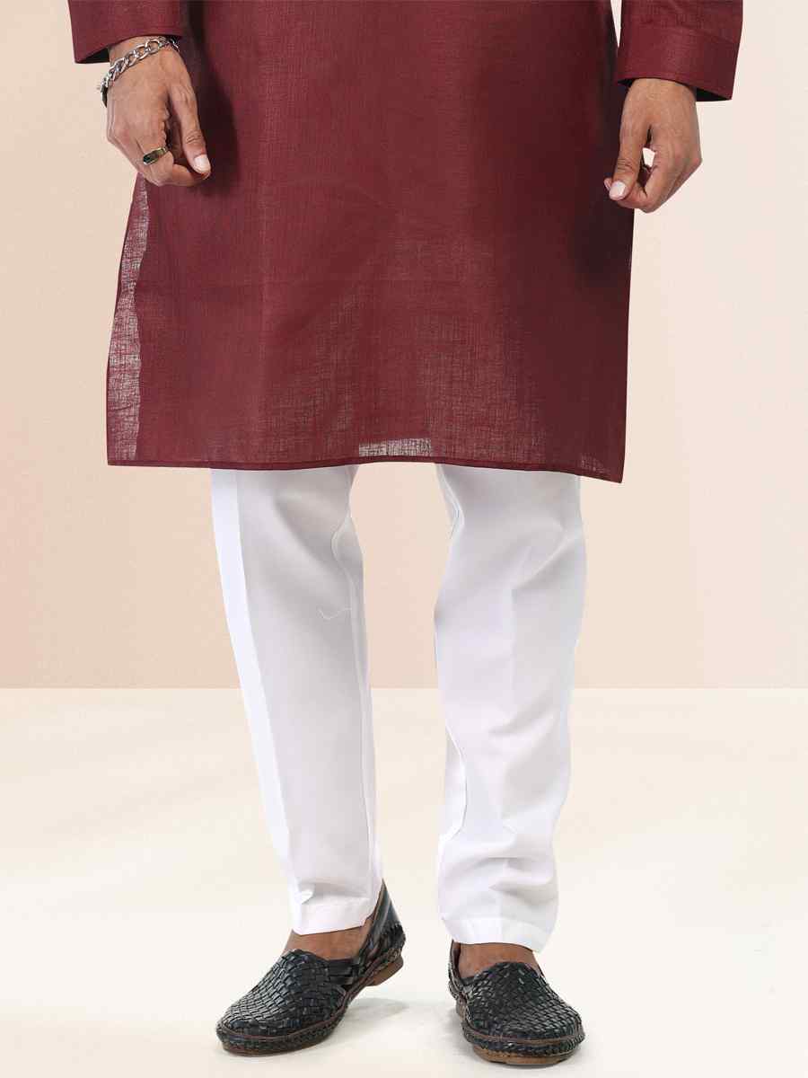 Wine Premium Linen Cotton Woven Festival Party Kurta