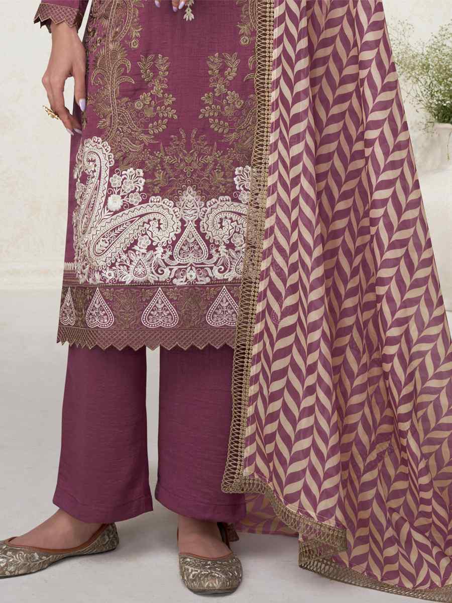 Wine Premium Silk Embroidered Festival Casual Ready Pant Salwar Kameez