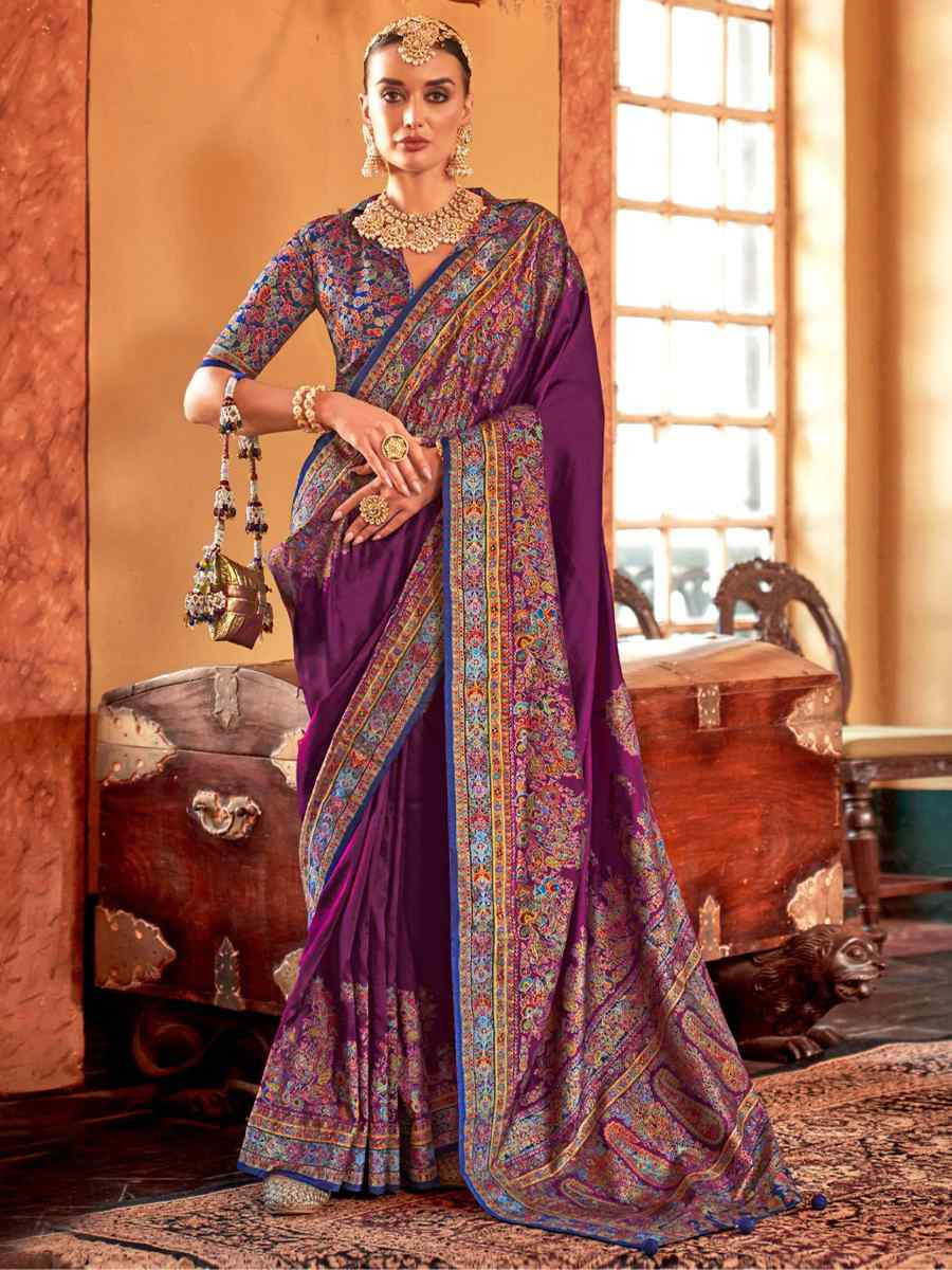 Wine Printed Festival Wedding Fancy Heavy Border Saree